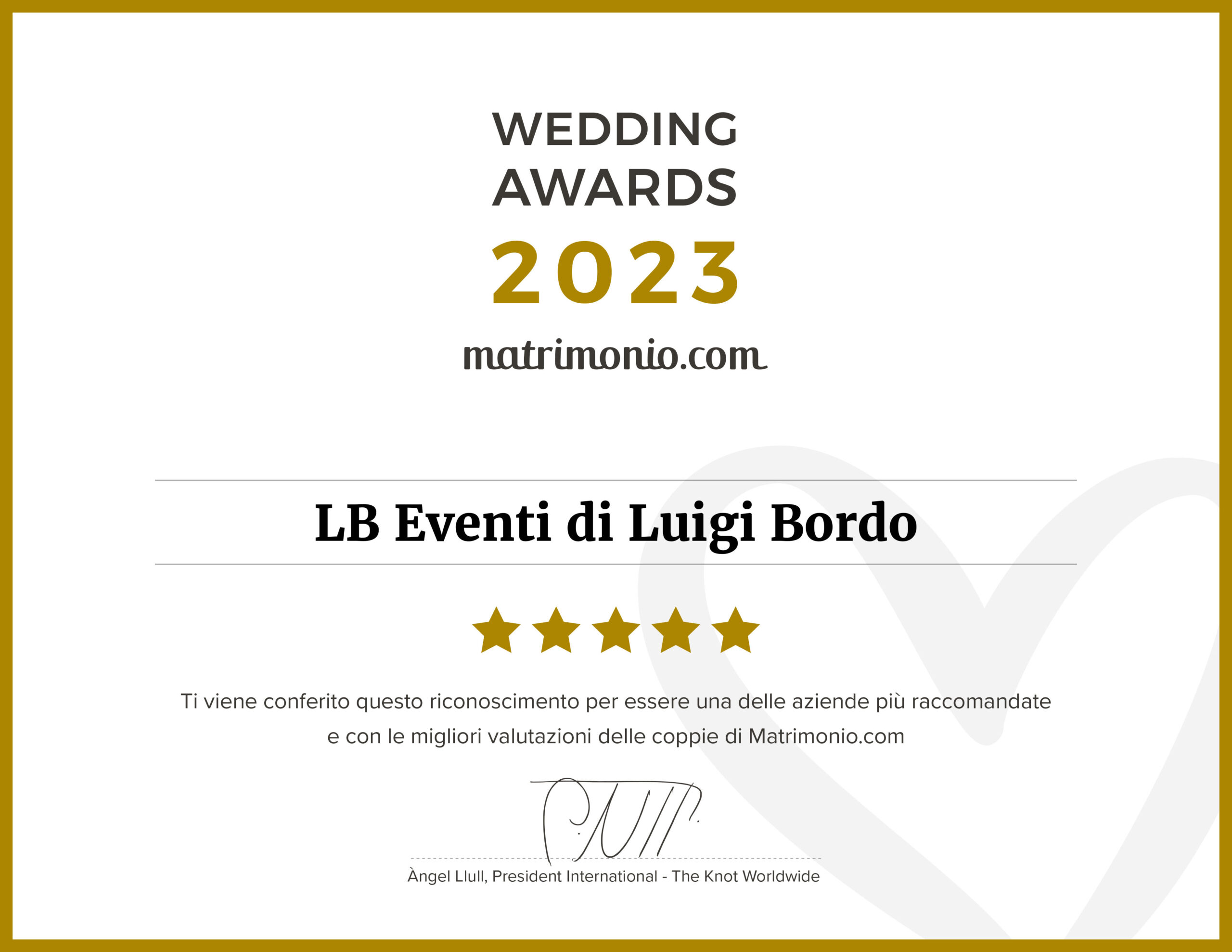 vincitore del wedding award 2023 - il wedding planner con le migliori recensioni a Roma e Viterbo